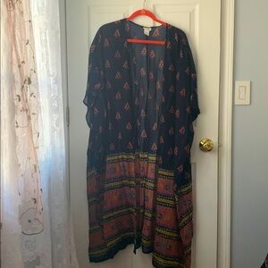 NATURAL LIFE Dark Blue Floral Kimono OS Cardigan